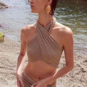 Zara Metallic Thread Knit Halter Top & Skirt Set